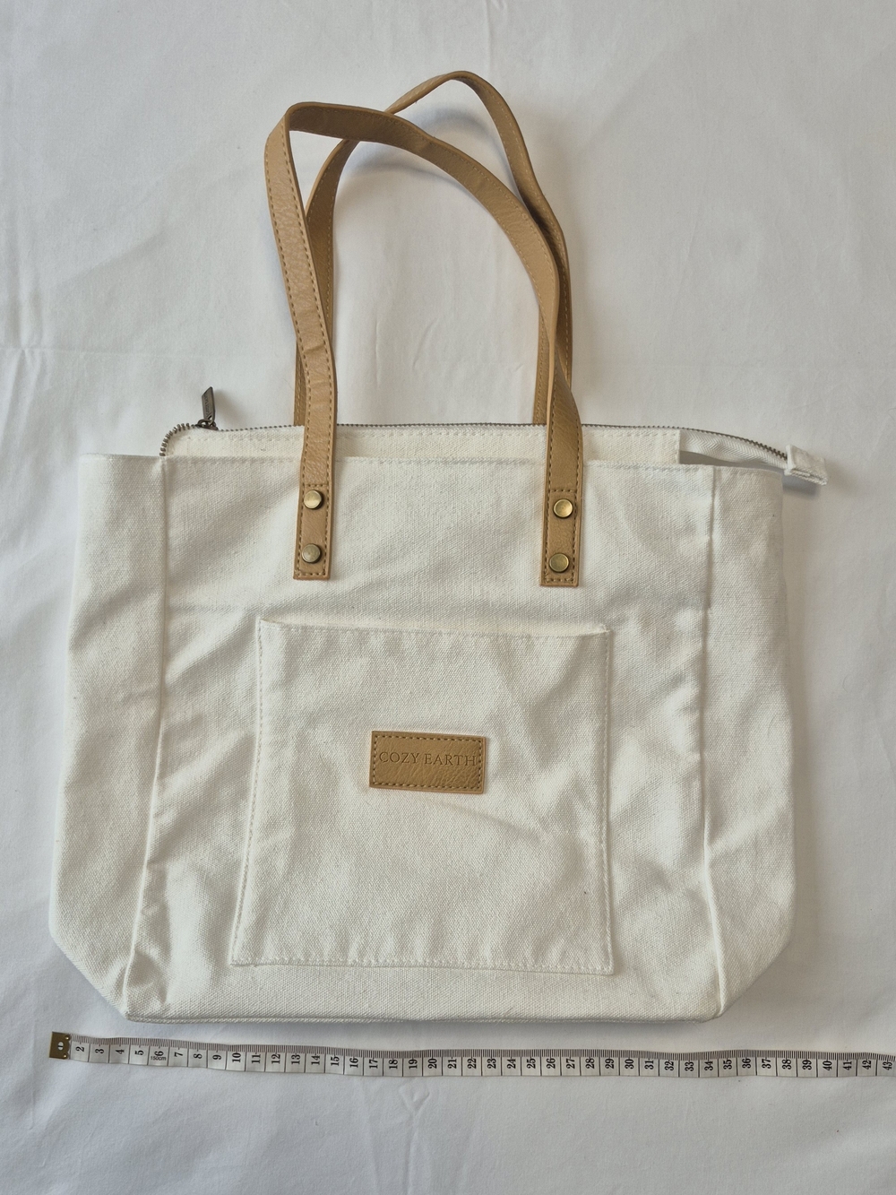 Cozy Earth White Canvas Tote with Tan Handles - Picture 6 of 10
